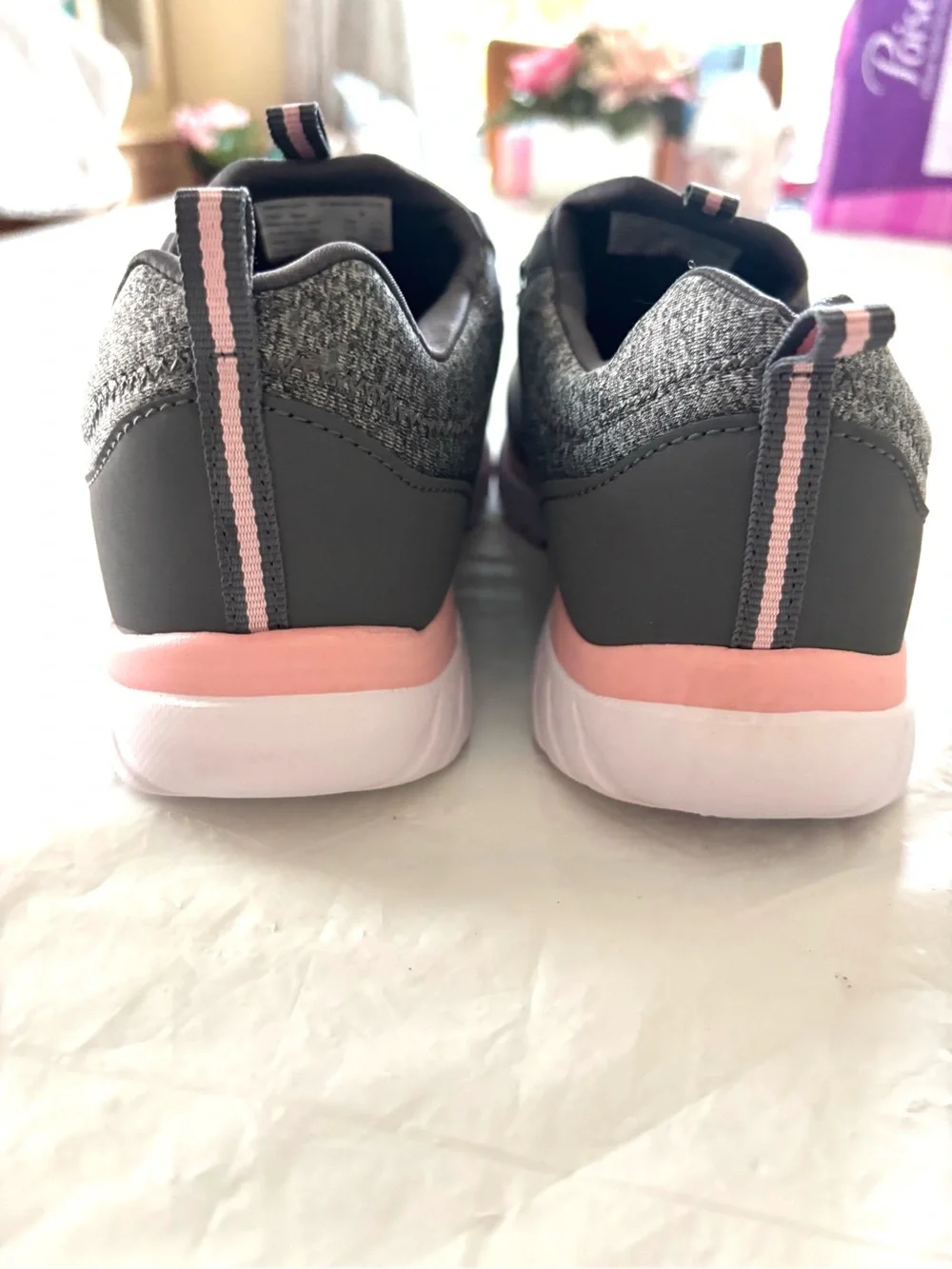 NWOT Athletic Works Gray Bungee Slip on Sneakers with Pink Accents SZ 7.5